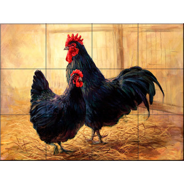 Tile Mural, Hen And Rooster by Laurie Snow Hein