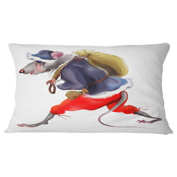 Rat in Santa S Dressing Abstract Throw Pillow, 12"x20"