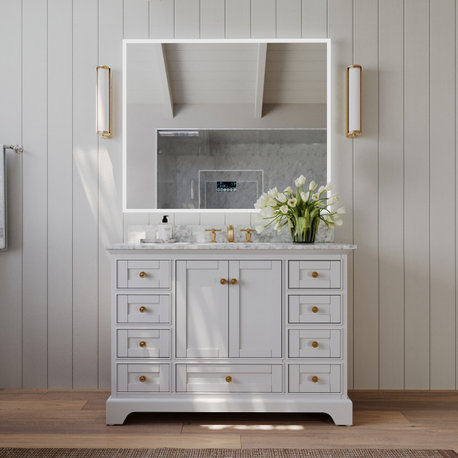 Audrey Vanity Set, White, 48", Gold Hardware, No Mirror