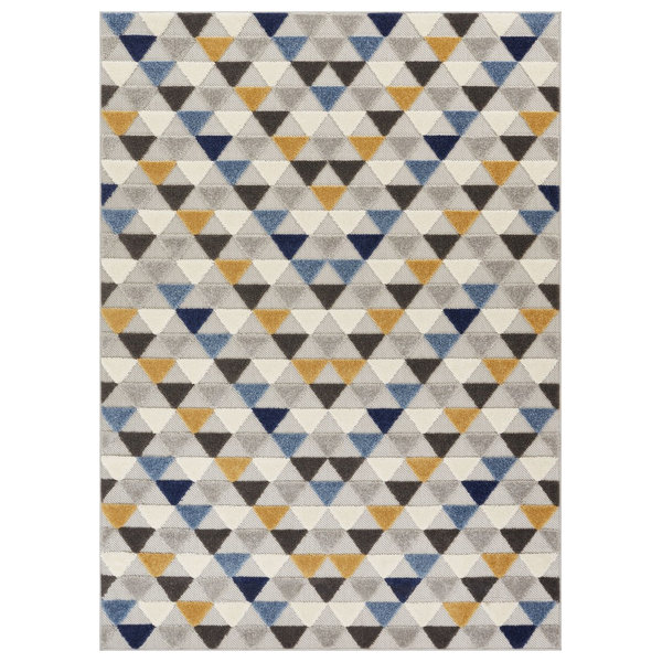 Dorado Dream Blue Modern Geometric Triangles Indoor Outdoor Area Rug D