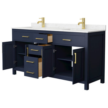 66" Double Bathroom Vanity Dark Blue, Carrara Cultured Marble Countertop, Sinks