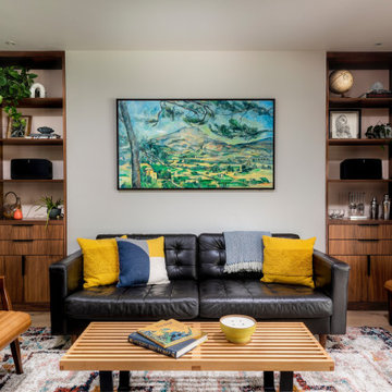 Midcentury Modern Living Room with Built-In Shelves