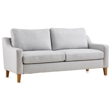 Retro Modern Sofa, Natural Oak Legs With Padded Seat & Sloped Arms, Light Gray