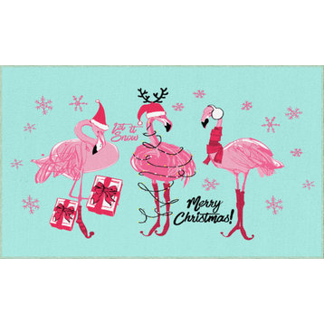 Mohawk Home Flamingo Snowflakes Light Blue 2' 6" x 4' 2" Kitchen Mat