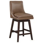 OSP Home Furnishings - Allingham 26" Swivel Counter Stool With Dark Walnut Legs, Molasses Faux Leather - A contemporary, modern design that is both attractive and comfortable. Ideal for a counter height kitchen island or any casual eating area. The padded, well-fitted back and ample cushioned seat, make this counter stool a must-have solution as active seating. Full swivel motion just right for conversation and eating. Soft supple faux leather paired with solid wood frame make this design durable and beautiful. Some assembly required.