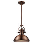 Elk Home - Chadwick 1-Light Small Pendant, Antique Copper - The Chadwick Collection Reflects The Beauty Of Hand-Turned Craftsmanship Inspired By Early 20Th Century Lighting And Antiques That Have Surpassed The Test Of Time. This Robust Collection Features Detailing Appropriate For Classic Or Transitional Decors. White Glass Compliments The Various Finish Options Including Polished Nickel, Satin Nickel, And Antique Copper. Amber Glass Enriches The Oiled Bronze Finish.