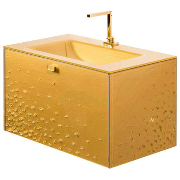 Diva Luxury Murano Glass Drop-In Single Bathroom Vanity 32", Gold