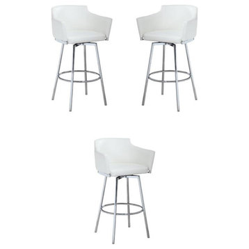 Home Square 40.4" Modern Club Bar Stool with Memory Swivel in White - Set of 3