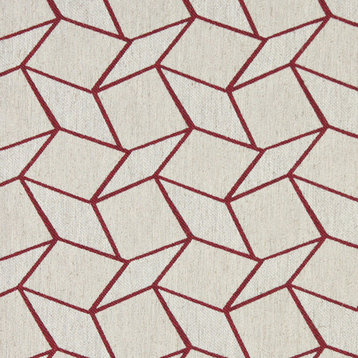 Red and Off White Geometric Boxes Upholstery Fabric By The Yard