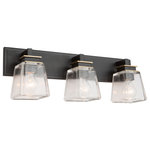 Artcraft Lighting - Eastwood 3 Light Wall Light, Black/Plate Brass AC11613VB - The "Eastwood" collection bathroom vanity features thick clear glassware with a black frame and plated brass accents.