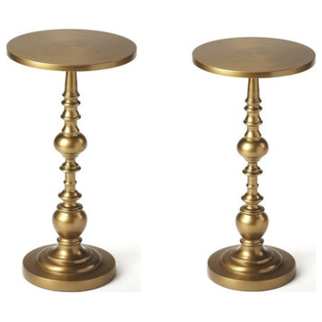 Home Square 22.5"H Metal End Table in Antique Gold - Set of 2