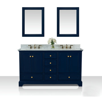 Audrey 60" Bath Vanity Set, Heritage Blue With 24" Mirrors