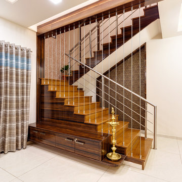 duplex bungalow in a apartment at ground floor was designed by culturals interio