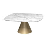 Oscar Small Square Coffee Table, White Marble, Brass Base