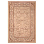 Bareens Designer Rugs - Classic Ziegler Kristian Beige Brown Hand-Knotted Wool Rug - 6'3'' x 9'2'' - Enhance the ambiance of your home with this magnificent Persian-influenced Turkish hand-knotted rug made by skilled artisans capable of creating the most exceptional vegetable dyes and hand-spun wool. This exquisite handmade rug is a one-of-a-kind Peshawar Kafkaz, otherwise identified as Chobi, Chobi Peshawar, Oushak, or Ziegler rug. These handmade rugs are crafted in Pakistan utilizing superior-quality wool imported from Australia, New Zealand, and Korea in two types of weaves: the Persian weave and the Mori weave. This rug is meticulously crafted by hand using the finest natural vegetable dyes extracted from local plants. The artisans use a blend of hand-spun local and fine merino wool, resulting in a rug with a compelling texture, higher lanolin content, and longer staple. The artisans occasionally incorporate natural or artificial silk into the pile to enhance specific motifs. The finished product is an awe-inspiring execution of flawless design and an understated palette that exudes elegance.