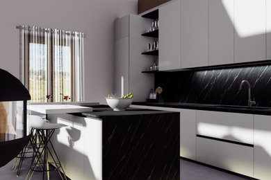 Esempio di una cucina minimal di medie dimensioni con pavimento in cemento e pavimento grigio