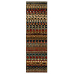 Karastan - Karastan Saigon Multi Area Rug, Multi, 2'4"x7'10" - With a subtle nod towards exotic Aztec style influences, the Saigon are rug showcases horizontal rows of cultural inspired artistry cast in a Mediterranean inspired palette featuring hues of aquamarine, spice, citron, sapphire, garnet, tobacco, charcoal and gold. A multicolored marvel, this contemporary design is an instant focal point. Finished in Karastan Rugs' exclusive EverStrand fiber, the Saigon is consciously created from up to 100% post-consumer content derived from recycled plastic bottles. A premium polyester, EverStrand offers a thick, sumptuous softness, inherent stain resistance and vivid color clarity.