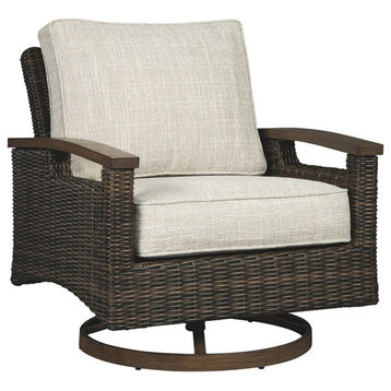Ashley Furniture Transitional Wicker-Rattan Patio Chair in Mahogany