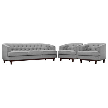 Coast Living Room Furniture Upholstered Fabric 3-Piece Set, Light Gray