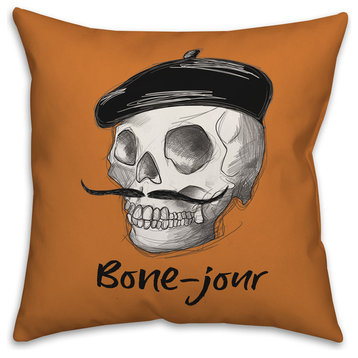 Bone-Jour Skull Sketch Throw Pillow