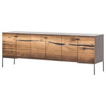 Four Hands Furniture - Wesson Cuzco Media Console - Plantation yukas deliver warmth to minimalist styling. Slender legs of bronzed iron support an ash-finished frame as resin fills yukas' natural graining. Six open-front doors offer ample storage.