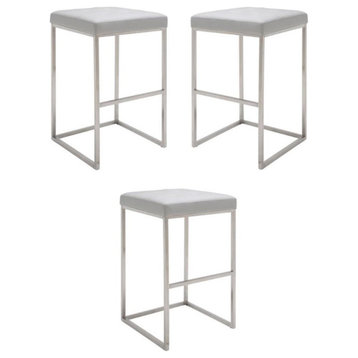 Home Square Chi 29.75" Faux Leather Bar Stool in White and Silver - Set of 3