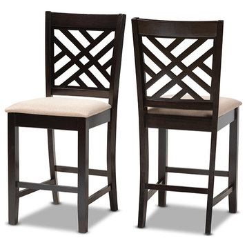Caron Sand Espresso Browned Wood Counter Height Pub Chair Set of 2