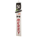 Glitzhome,LLC - 42" Wooden Snowman Porch Sign, MERRY - This cute vertical porch sign features the message ""Merry"" in red on a white wood background . This wooden sign is made of wood, finished in red and black,finish to give a festival atmosphere. This sign makes a unique home decor item. You can use it to decorate areas such as your loft, foyer, porch or living area. The care and maintenance required for this item are minimal; just a gentle wipe with a damp cloth will suffice.