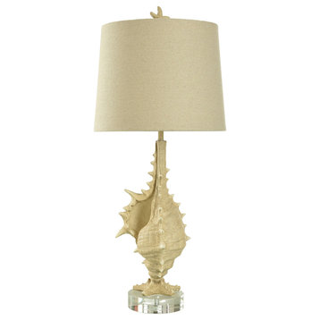 Porthaven Tan Coastal Table Lamp Conch Body Sand Yellow, Clear