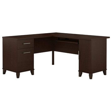 Corner Desk, Spacious Top With Grommets and Slide Out Keyboard Tray, Mocha Cherr