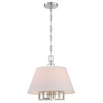 Crystorama - Libby Langdon for Crystorama Westwood 5 Light Polished Nickel Mini Chandelier - The signature Libby Langdon attention to detail is apparent in the Westwood collection. This light features an angular polished nickel frame topped with crisp white shades for an electric yet modern design. I truly believe design is in the details. An element I love with the Westwood collection is how the top loop mimics the same angles as the lower metal fretwork. It's a small attention to detail but a big part of the overall look because it artfully repeats the design theme and helps to balance the fixture, Libby Langdon Perfect for a dining area, living room or even entry way, this fabulous light will add the perfect accent to any space.