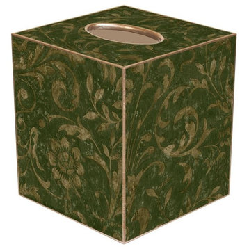 TB334-Green Damask Tissue Box Cover