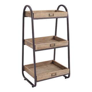 Pomona 48H Metal and Solid Wood Bath Floor Storage Shelf