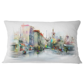 Illustration of City Street Cityscape Throw Pillow, 12"x20"