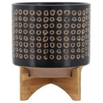 Sagebrook Home - Ceramic 10" Planter On Stand, Brown - This hand painted planter gives a bold tribal feel. Finished both inside and out it looks great with or without a plant. Works well with a neutral pallet.Sagebrook Home has been formed from a love of design, a commitment to service and a dedication to quality. They create and import fashion forward items in the most popular design styles. Backed with years of experience in the textile field, They are now providing a complete Home decor story. the combination of wall decor, furniture, lighting and Home accessories are all coordinated with textiles to provide a complete Home look. Sagebrook Home is committed to providing the best Home decor and accent pieces at value prices.