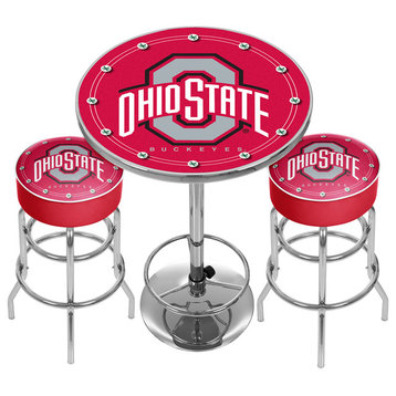 Ohio State University Scarlet Game Room Combo, 2 Bar Stools and Table