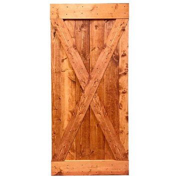 Stained Solid Pine Wood Sliding Barn Door, Red Walnut, 38"x84", X Series