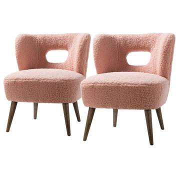 Lambskin Sherpa Upholstery Barrel With Open Chair, Set of 2, Pink