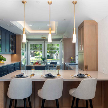 San Diego Modern Kitchen with Quartz Island, Brass Pendants, and Two-Tone Cabine