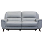 Armen Living - Steffanie Contemporary Sofa, Dark Wood and Dove Gray Genuine Leather - The Armen Living Steffanie contemporary sofa features a dependable frame design complimented by a wide range of seating possibilities and an exceptionally plush cushioned seat. Visually impressive, the Steffanie is upholstered in 100% genuine leather spread over dark brown color wood. This combination of natural materials endows the Steffanie with an unmatched product quality that is certain to not only beautify your living room, but provide you with an impressive degree of support as well. The Steffanie's high-resiliency 2.2 density foam cushion extends from its tall back down to its plump cushion, assuring a relaxing user experience no matter the seating position. The sofa's convenient leg lift mechanism allows you to recline from a seated position with a simple press of a button. Exceptional in comfort and visual flare, the Steffanie is an excellent living room choice. Pair the Steffanie sofa with the loveseat and accent chair of the same name to create a cohesive home furnishing experience. The beautiful Steffanie is available in Dove Grey genuine leather upholstery.