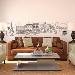 Whimsical Doodle Paris Scene - Wall Decals