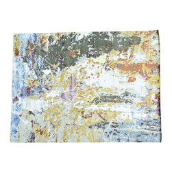 HIGH AND LOW PILE ABSTRACT DESIGN WOOL AND BAMBOO SILK RUG - Area Rugs