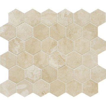 10 3/8"x12" Ivory Honed & Filled Hexagon Classic Mosaic