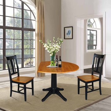 42" Round Top Pedestal Table with 2 Chairs, Black/Cherry