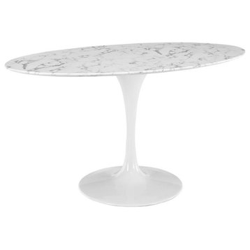 Hawthorne Collections Oval Faux Marble Top Dining Table in White
