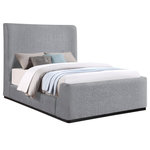 Meridian Furniture - Oliver Boucle Fabric Upholstered Bed, Gray, Full - Make a bold statement with this stunning Oliver full-size bed from Meridian Furniture. Its contemporary design is comprised of rubber wood with a solid wood black wire brush finish, upholstered with rich grey boucle fabric, giving it an elegant appearance. A high headboard gives the bed a contemporary design, which fits any bedroom space. Add multicolored pillows and blankets for a unique touch that contrasts with the grey boucle fabric.