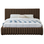 Meridian Furniture - Nico Black Velvet Upholstered Bed, Brown, Full - Bring upscale modernity to your bedroom space with this stunningly elegant, sumptuously appointed Nico bed. This full bed has deep vertical channel tufting on the headboard and footboard, adding textural beauty that instantly catches the eye. The entire bed is upholstered in brown velvet for a luxurious design that makes the bed the star of the show. A padded headboard supports your back while you binge watch TV in bed or read a book.