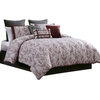 Benzara BM283870 10 Piece King Comforter Set, Orchid Flower Print, Red White