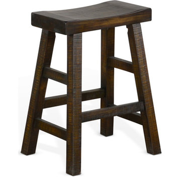 Pemberly Row 24" Saddle Seat Transitional Mahogany Wood Stool in Tobacco Leaf