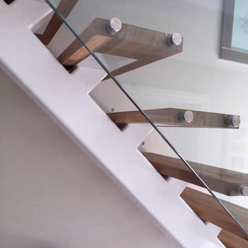 modern steel, oak and glass stairs